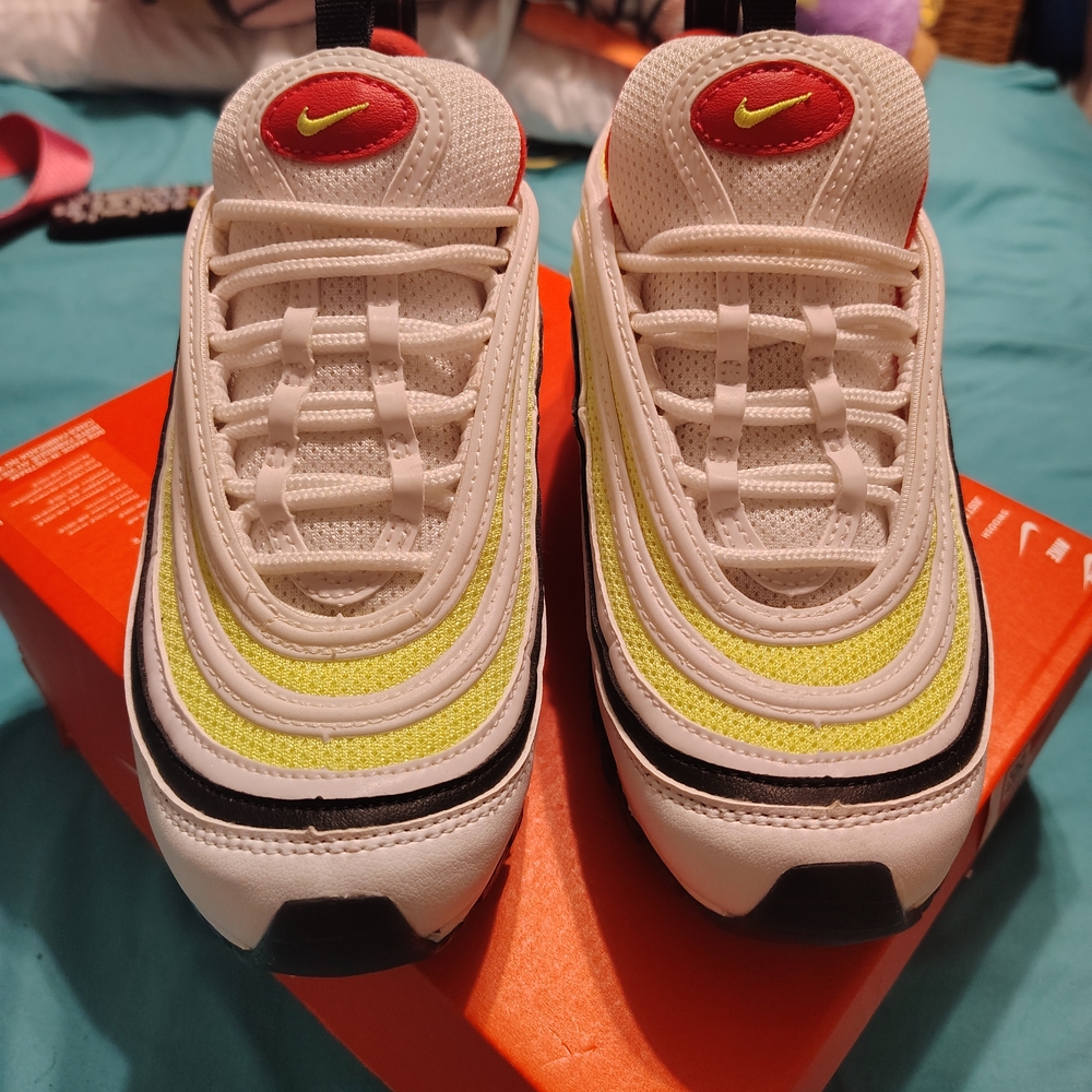 Nike Kids White, Red, and Lime Sneakers